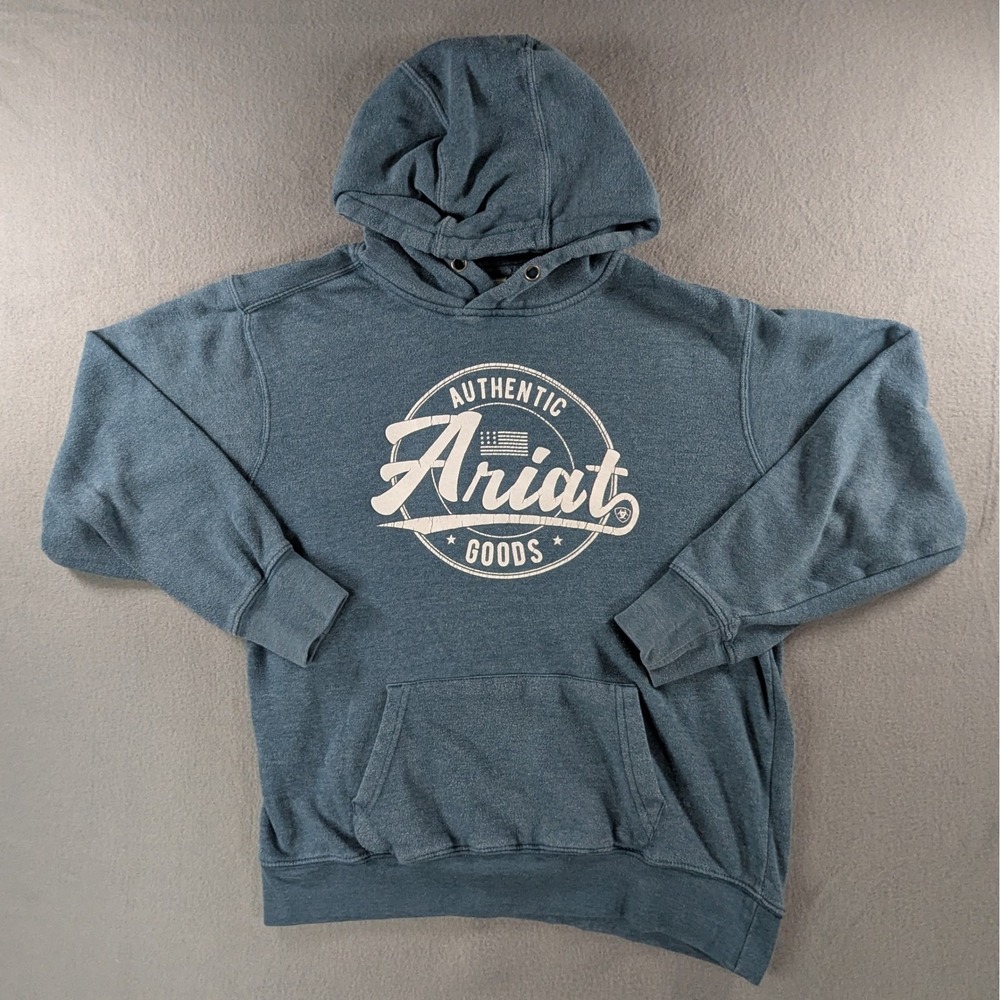 Ariat Womens Real Graphic Logo Hood Sweatshirt Size Small Heathered Blue